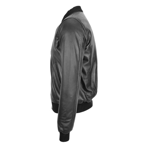 Maxkik Men’s Leather MA-1 Bomber Jacket Black Leather Flight Jacket