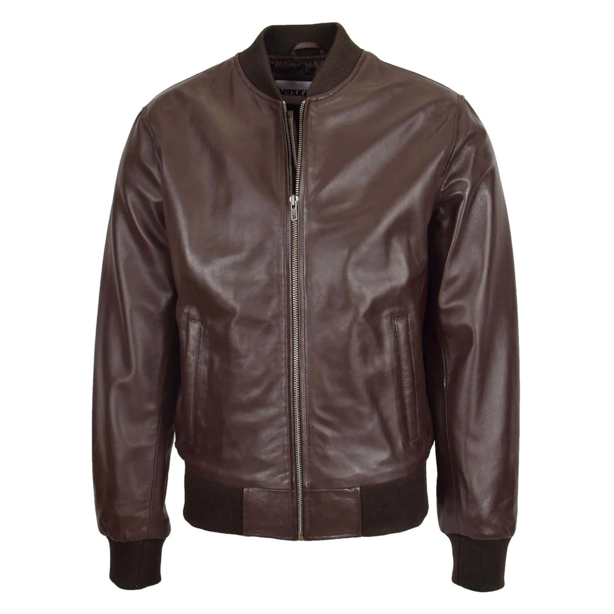 Maxkik Men’s Leather MA-1 Bomber Jacket Brown Leather Flight Jacket