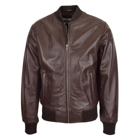 Maxkik Men’s Leather MA-1 Bomber Jacket Brown Leather Flight Jacket