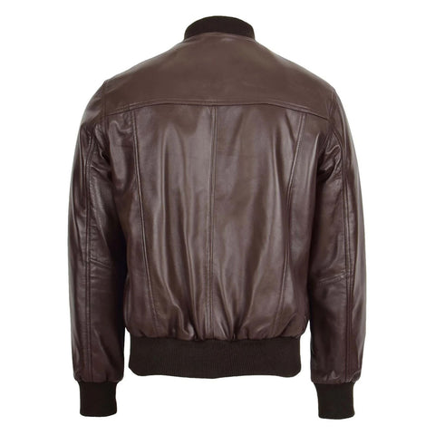 Maxkik Men’s Leather MA-1 Bomber Jacket Brown Leather Flight Jacket