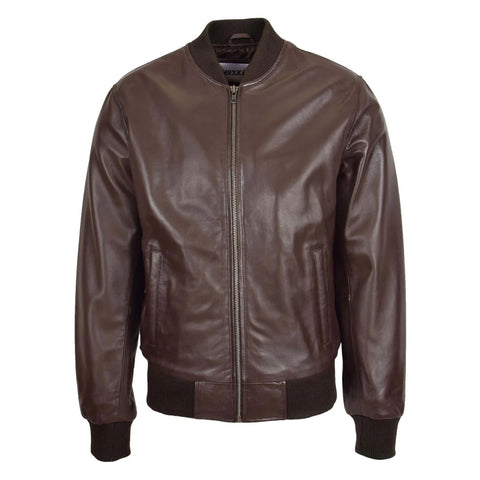Maxkik Men’s Leather MA-1 Bomber Jacket Brown Leather Flight Jacket
