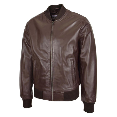 Maxkik Men’s Leather MA-1 Bomber Jacket Brown Leather Flight Jacket