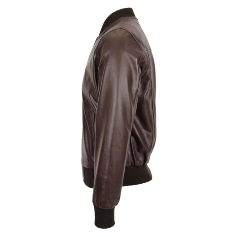 Maxkik Men’s Leather MA-1 Bomber Jacket Brown Leather Flight Jacket