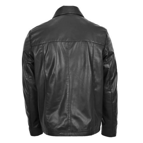 Maxkik Men’s Leather Biker Jacket Black Zip Box Leather Casual Jacket