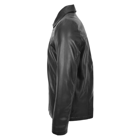 Maxkik Men’s Leather Biker Jacket Black Zip Box Leather Casual Jacket