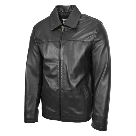 Maxkik Men’s Leather Biker Jacket Black Zip Box Leather Casual Jacket