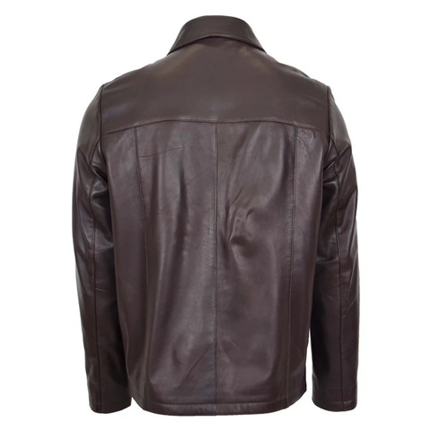 Maxkik Men’s Leather Biker Jacket Brown Zip Box Leather Casual Jacket