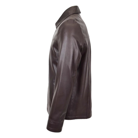 Maxkik Men’s Leather Biker Jacket Brown Zip Box Leather Casual Jacket
