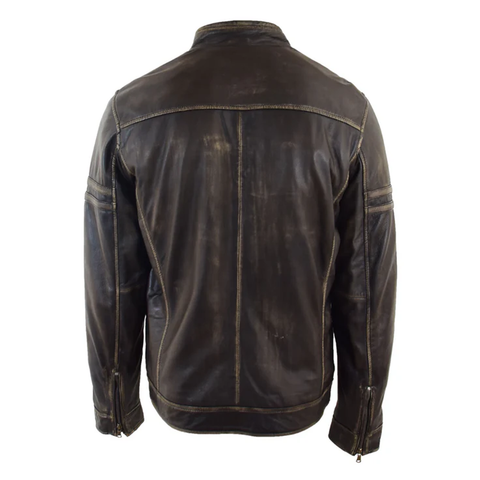 Maxkik Men’s Leather Biker Jacket Vintage Rub Off Fitted Moto Jacket