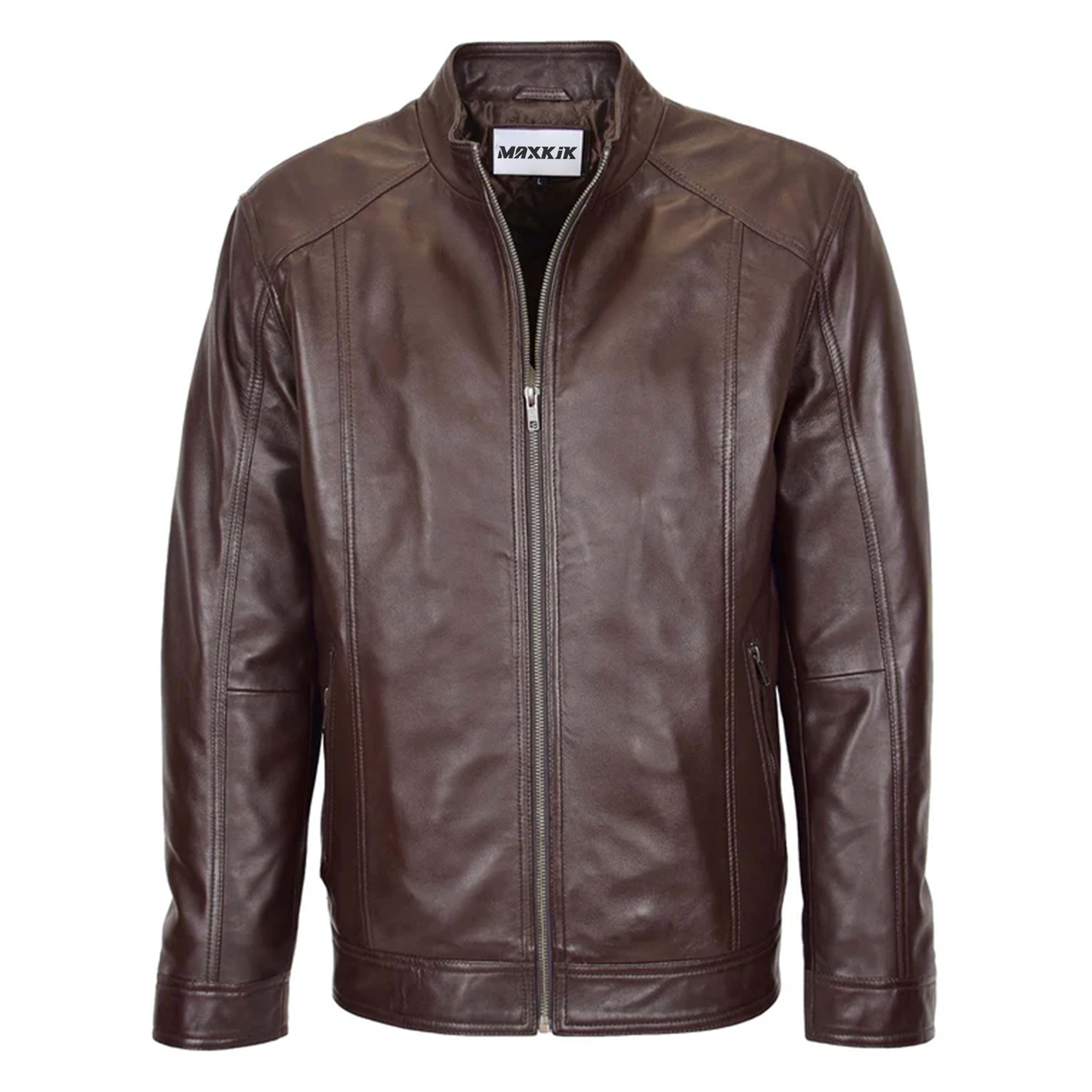 Maxkik Men’s Leather Zip Jacket Brown Soft Leather Casual Jacket