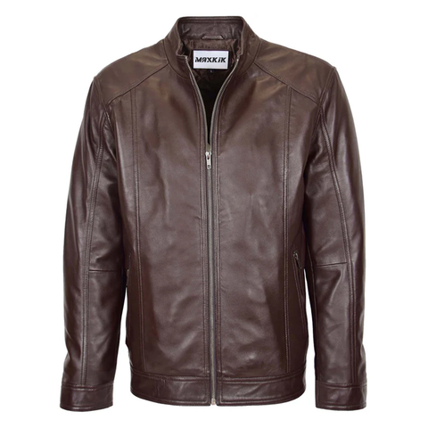 Maxkik Men’s Leather Zip Jacket Brown Soft Leather Casual Jacket