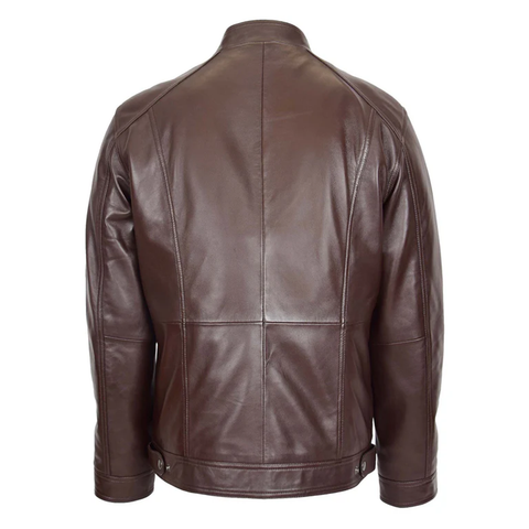 Maxkik Men’s Leather Zip Jacket Brown Soft Leather Casual Jacket