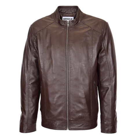 Maxkik Men’s Leather Zip Jacket Brown Soft Leather Casual Jacket