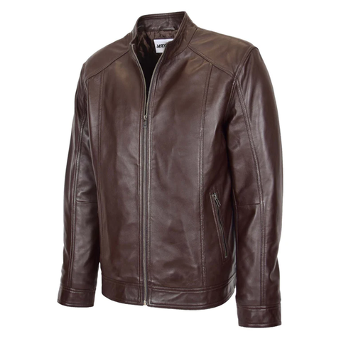 Maxkik Men’s Leather Zip Jacket Brown Soft Leather Casual Jacket