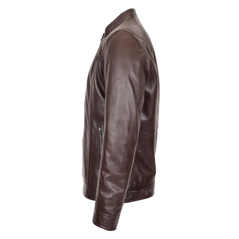 Maxkik Men’s Leather Zip Jacket Brown Soft Leather Casual Jacket