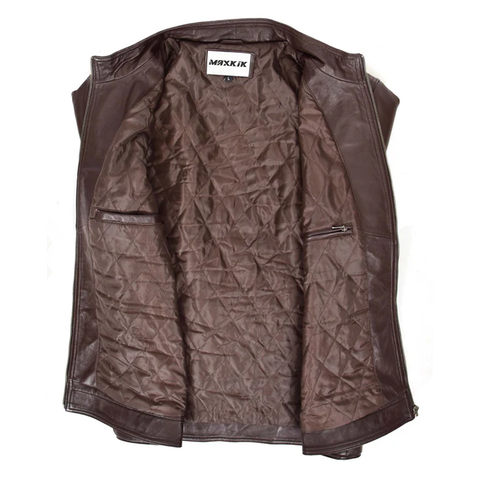 Maxkik Men’s Leather Zip Jacket Brown Soft Leather Casual Jacket