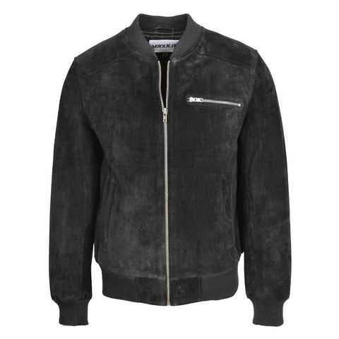 Maxkik Men’s Suede Bomber Varsity Jacket Black Sports Baseball Style Jacket