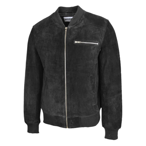 Maxkik Men’s Suede Bomber Varsity Jacket Black Sports Baseball Style Jacket