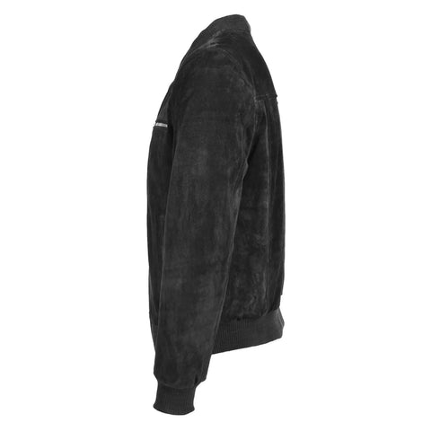 Maxkik Men’s Suede Bomber Varsity Jacket Black Sports Baseball Style Jacket