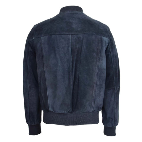 Maxkik Men’s Suede Bomber Varsity Jacket Blue Sports Baseball Style Jacket