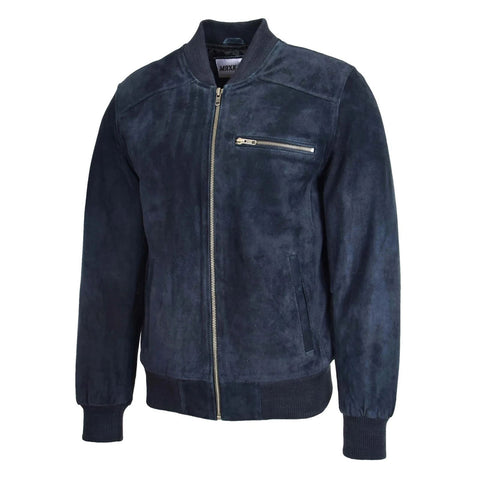 Maxkik Men’s Suede Bomber Varsity Jacket Blue Sports Baseball Style Jacket