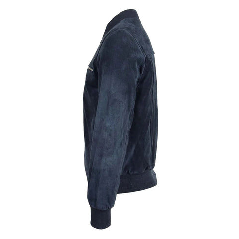 Maxkik Men’s Suede Bomber Varsity Jacket Blue Sports Baseball Style Jacket