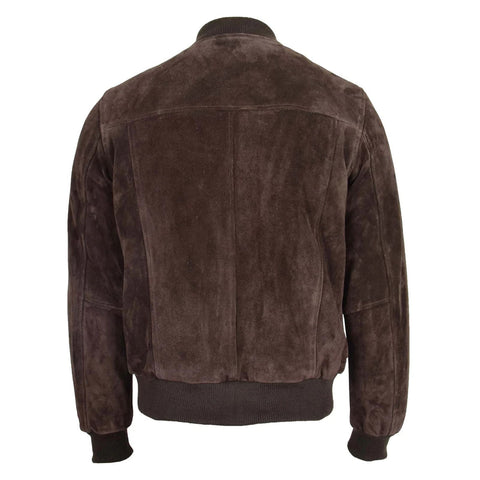 Maxkik Men’s Suede Bomber Varsity Jacket Brown Sports Baseball Style Jacket