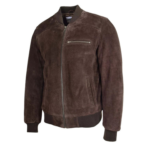 Maxkik Men’s Suede Bomber Varsity Jacket Brown Sports Baseball Style Jacket