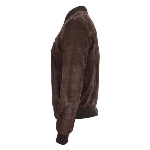 Maxkik Men’s Suede Bomber Varsity Jacket Brown Sports Baseball Style Jacket