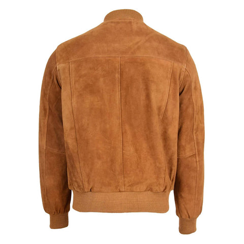 Maxkik Men’s Suede Bomber Varsity Jacket Tan Sports Baseball Style Jacket