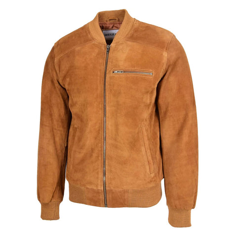 Maxkik Men’s Suede Bomber Varsity Jacket Tan Sports Baseball Style Jacket