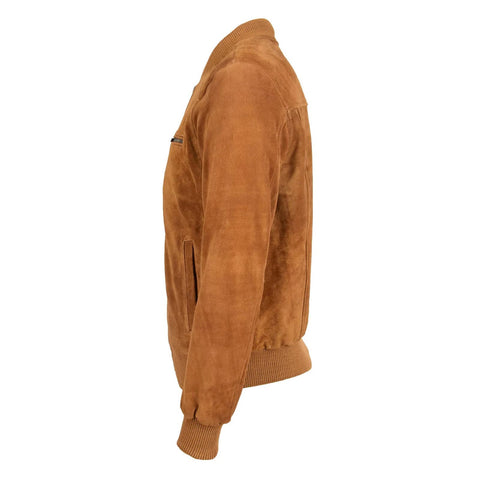 Maxkik Men’s Suede Bomber Varsity Jacket Tan Sports Baseball Style Jacket