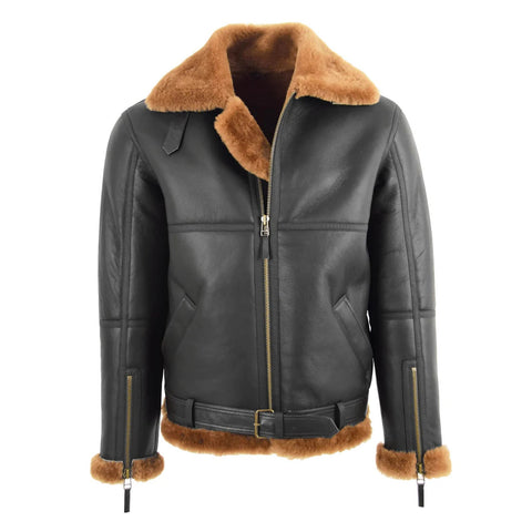 Maxkik Men’s RAF Flying Sheepskin Jacket Brown Ginger Aviator Coat