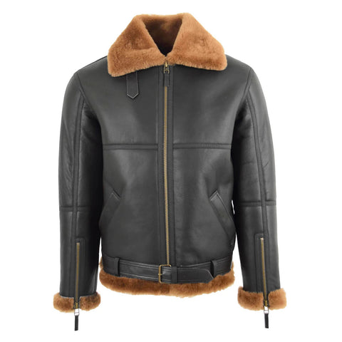 Maxkik Men’s RAF Flying Sheepskin Jacket Brown Ginger Aviator Coat