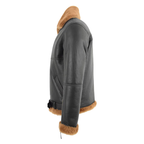 Maxkik Men’s RAF Flying Sheepskin Jacket Brown Ginger Aviator Coat