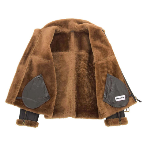 Maxkik Men’s RAF Flying Sheepskin Jacket Brown Ginger Aviator Coat