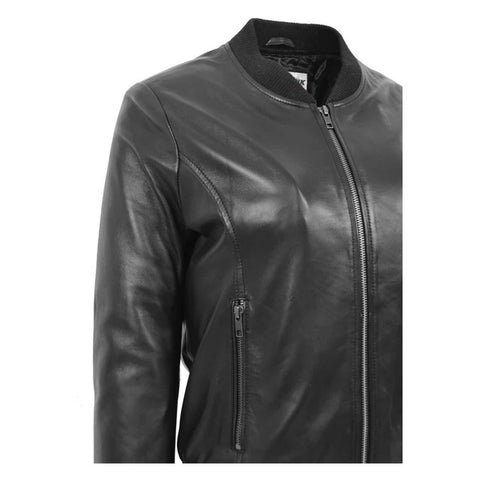 Maxkik Women’s Leather Bomber Jacket Black Leather Varsity Jacket