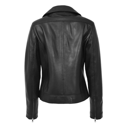 Maxkik Women’s Soft Leather Cross Zip Biker Jacket Black Leather Moto Jacket
