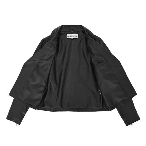 Maxkik Women’s Soft Leather Cross Zip Biker Jacket Black Leather Moto Jacket