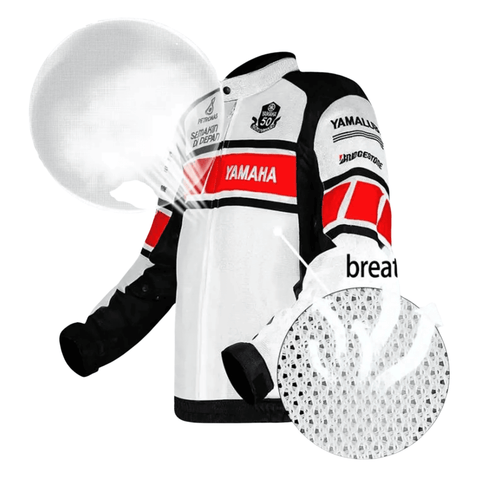 Handmade Men’s Yamaha Racing Jacket White CE Certified Mesh Motorcycle Jacket