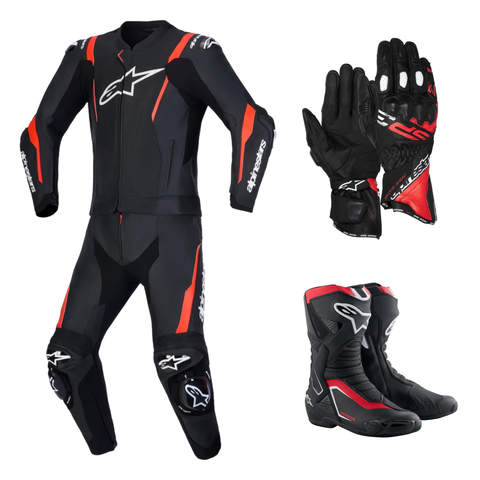 Alpinestars Missile V3 Leather Suit Set with SP-3 Gloves & SMX-6 V3 Boots Black Red