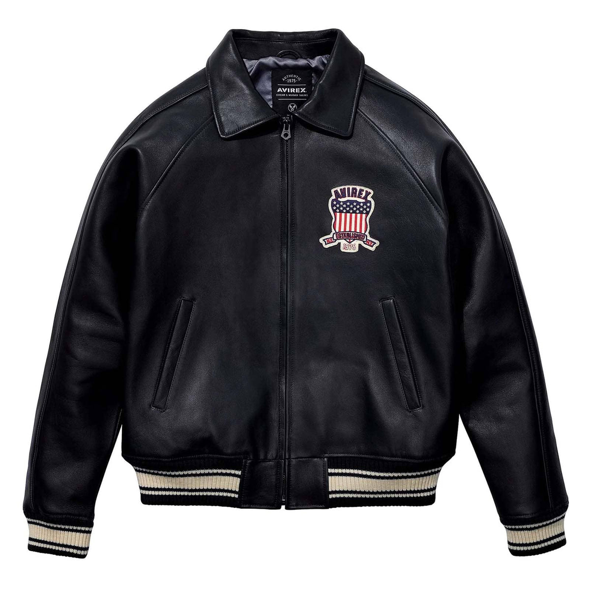 Handmade Men’s Iconic Avirex Jacket Black Leather Bomber Jacket Aviator Style