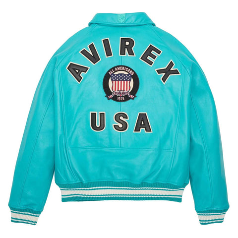 Handcrafted Men’s Avirex Jacket Turquoise Leather Bomber Jacket