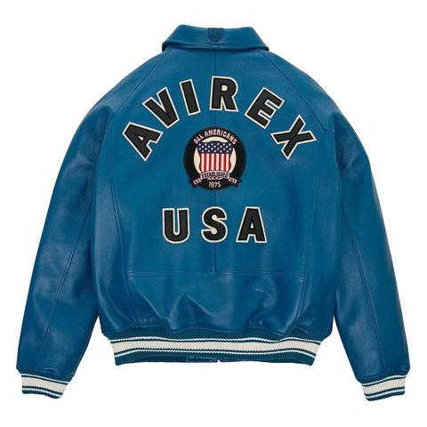 Men’s Avirex Style Bomber Jacket Dark Blue Aviator Vintage Leather Jacket