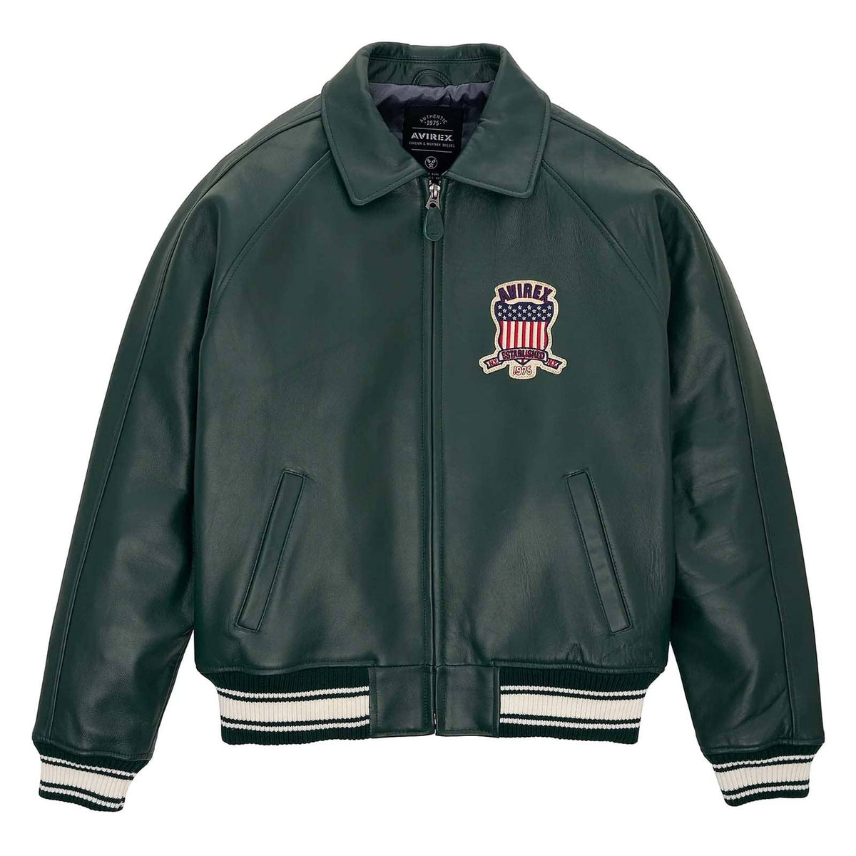 Handmade Men’s Iconic Avirex Jacket Dark Green Leather Bomber Jacket