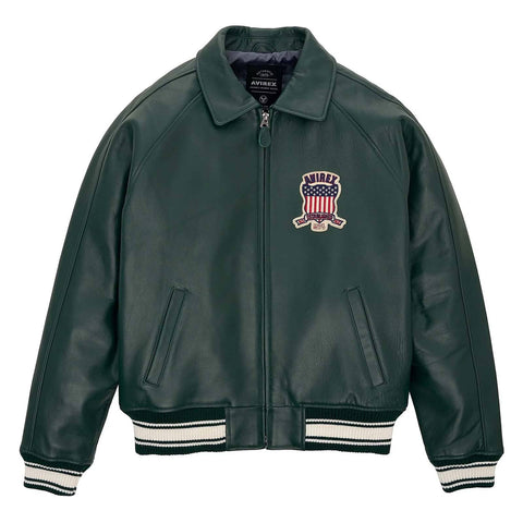Handmade Men’s Iconic Avirex Jacket Dark Green Leather Bomber Jacket