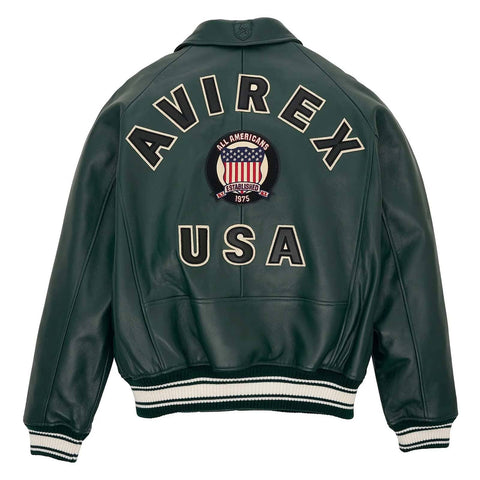 Handmade Men’s Iconic Avirex Jacket Dark Green Leather Bomber Jacket