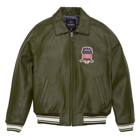 Men’s Avirex Leather Jacket Olive Leather Bomber Jacket Aviator Style