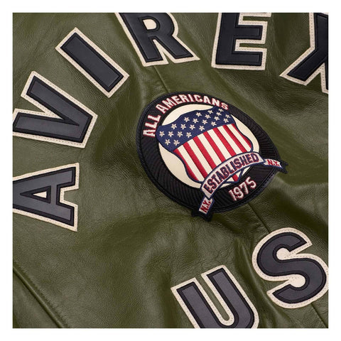 Men’s Avirex Leather Jacket Olive Leather Bomber Jacket Aviator Style