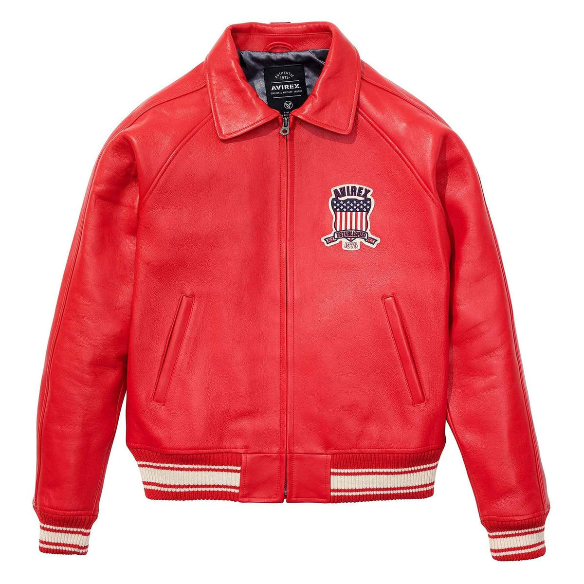 Handcrafted Men’s Avirex Style Leather Jacket Red Aviator Bomber Jacket